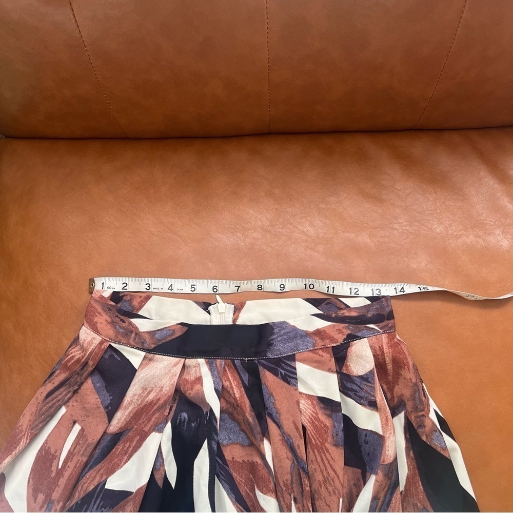 Women’s Sz S Blue Brown Printed Pleated Full Midi Skirt - Picture 4 of 6